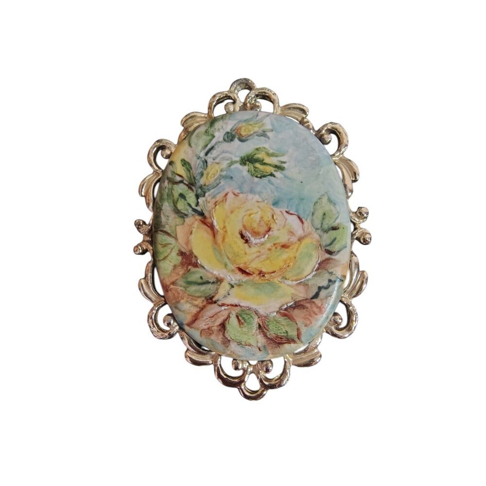 Beautiful hand painted porcelain hand painted floral brooch